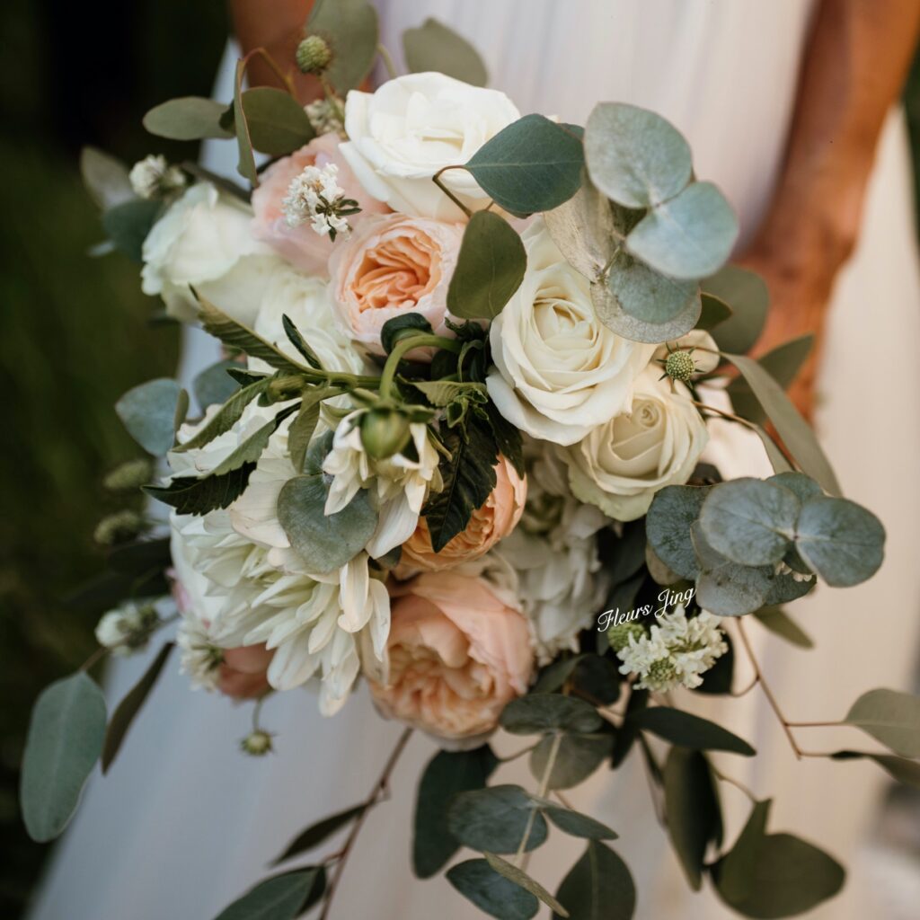 champêtre bouquet de mariée roses pastel